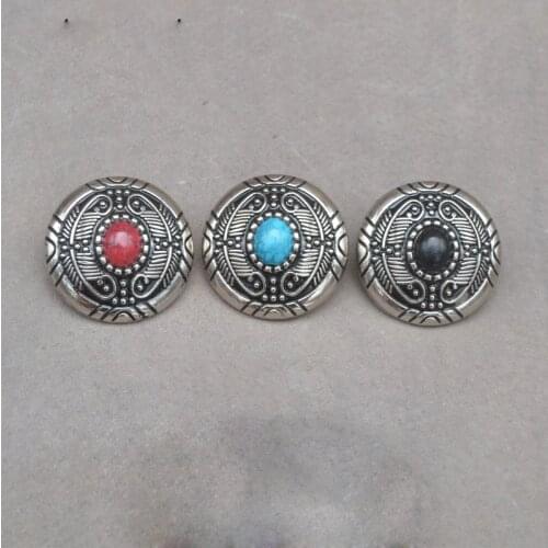 Totem design color stone bedding leather craft vintage silver color screw rivet wallet decoration button 15pcs/lot