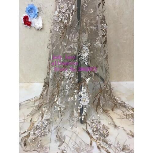 Stock 5yards/bag XC77# 8 color embroidery sequins three-dimensional flower pearl fashion fabric used for wedding dress