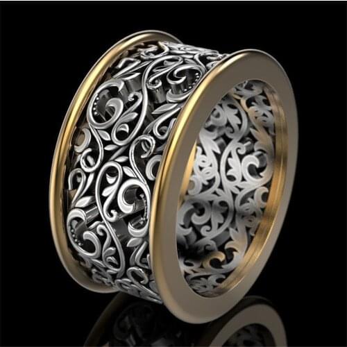 VAGZEB Carved Fine Pattern Women Band Rings Punk Vintage Party Finger Accessories Metallic Style Personality Female Ring Jewelry