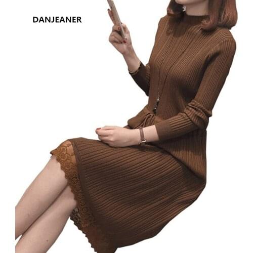 Danjeaner Long Sleeve Turtleneck Knitted Sweater Dress Women Winter Slim Fit Solid Pullovers Fashion Streetwear Jumpers Knitwear