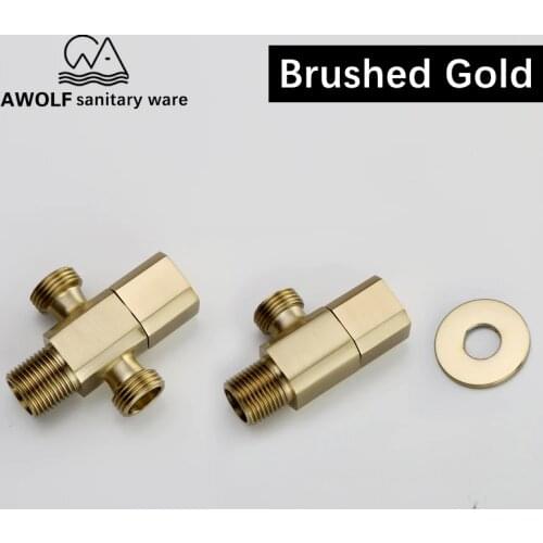 Toilet Filling Valves Brushed Gold G1/2" Wall Mounted Angle Valve Solid Brass Single Dual Outlet Bathroom Accessories AF614