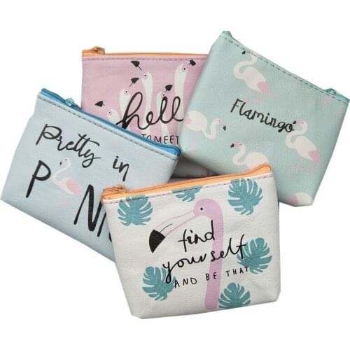 M055 Women Bag Zero Purses Cute Cartoon Flamingo Bird Small Fresh Bag Headset Line Coin Purse Card Bag