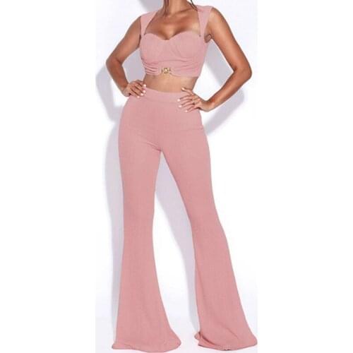 2 Piece Sets Womens Outfits Sexy Sleeveless Crop Top and Flare Pants Sets Urban Tracksuit Women Plus Size Sets Club Party Wear