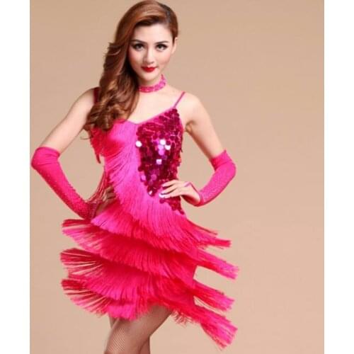 2019 Spring Latin Dance Dress Women Sequins Tassel Clothes For Dancing Black/Red/Rose/Sapphire Blue Roupa De Ginastica Free Ship