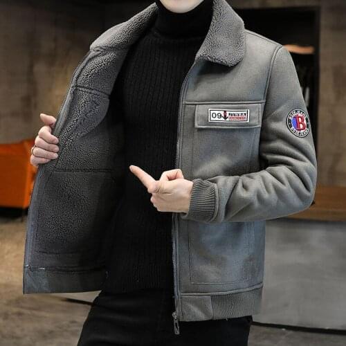 Winter Mens Suede Leather Jackets Male Warm Fur Collar Biker Thickened Handsome Motorcycle Leather Fleece Outwear Coats for Male