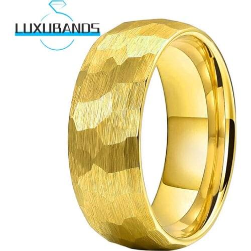Gold Tungsten Wedding Rings For Men Wemen 8MM 6MM Multifaced Hammered Engagement Bands Brushed Finished Comfort Fit