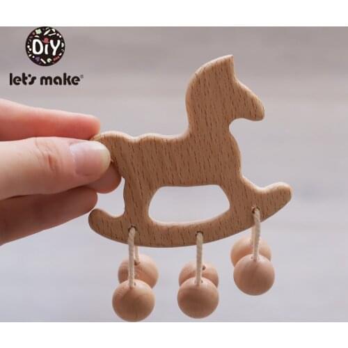 Lets Make 1pc Baby Wooden Rattle Beech Wood Cute Cloud Animal Horse Baby Toy Wood Teething Holder Nursing Baby Teether