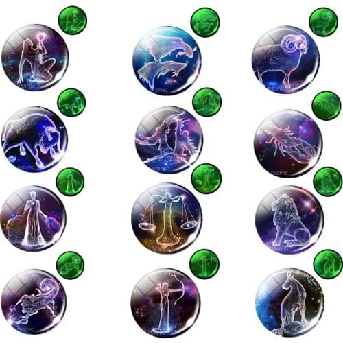 1Pcs Glowing In The Dark 12 Zodiac Sign Constellation Glass Luminous 25 Mm Diy Glass Cabochon Jewelry Handmade Making Accessory