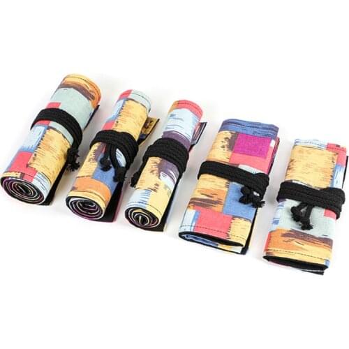 12/24/36/48/72 Holes Large Canvas Roll Pen Curtain Pencil Bag Case Makeup Wrap