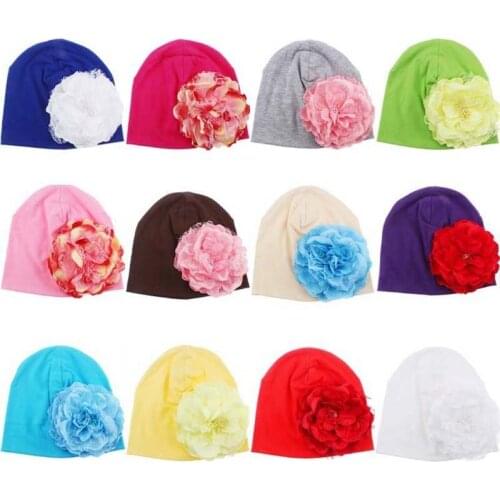 12 colors Baby Hat Flower Newborn Baby Cotton Beanie Baby Cap Peony Flower Infant Baby Summer Hat Children Accessories