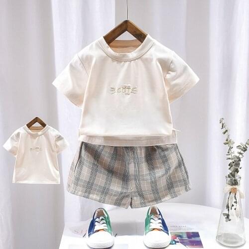 Korean Style Summer Toddler Infant Baby Girls Clothes Set Cotton T-Shirt+Lattice Shorts 2pc Newborn Kids Casual Clothing Outfits