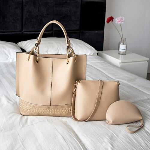 2020 New Style Women Rivet Composite Bag Handbag Fashion PU Leather Retro Different Size Bags 3 Pieces Set