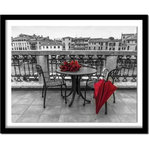 5D DIY diamond embroidery Red rose black&white landscape diamond painting cross stitch Rhinestone decoration