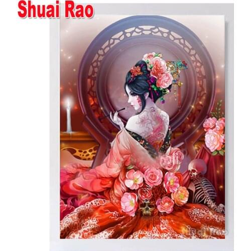 5D Diamond Painting Japanese geisha woman flower Full Square Round Drill Diamond Embroidery Diamond Mosaic Home Handmade gift