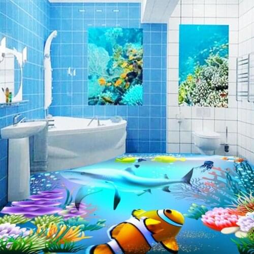 Free Shipping Bathroom 3D underwater world floor painting waterproof non-slip bedroom living room office flooring mural