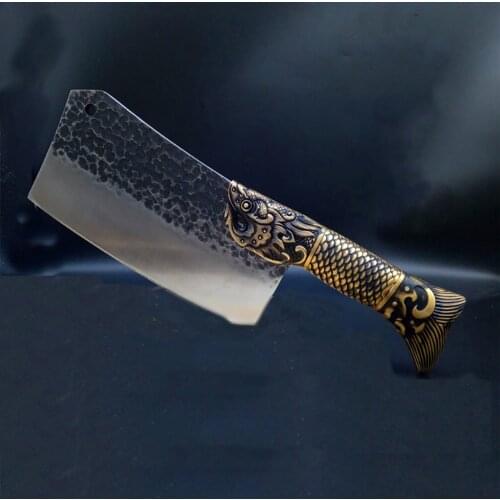 Household Bone Chopper Longquan Manual Forging Chopper Slicing Knives Bone Chopper Dual Purpose Knife Pure Copper Carving Handle