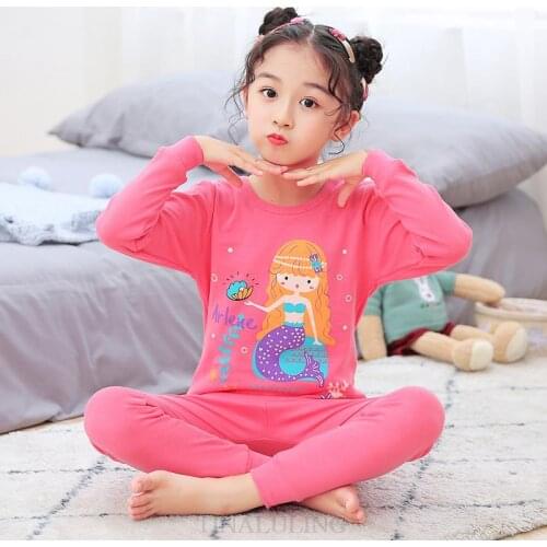 Children Baby Girls Pajamas Boys 2 Pcs 100% Cotton Full Sleeve Pyjamas Baby Nightwear Animal Pijamas Toddler Pjs For 2-7 Years