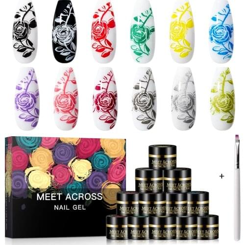 MEET ACROSS Nail Stamping Gel Polish Printing 12 Boxes Color Stamp Print Oil UV Gel For Nail Art Stamping Plates Palette Set