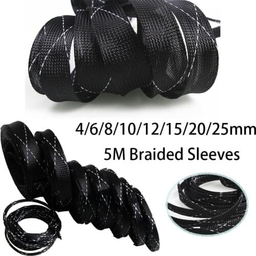 5M 4/6/8/10/12/15/20/25mm Insulation Wire Cable Protecting PET Nylon Braided Sleeving High Density Sheathing Cable Sleeve Kit