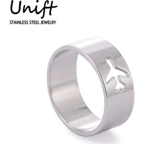 Unift 8MM Silver Color Flying Plane Ring for Women Men Chunky Stainless Steel Couple Ring Wedding Engagenment Jewelry Friendship