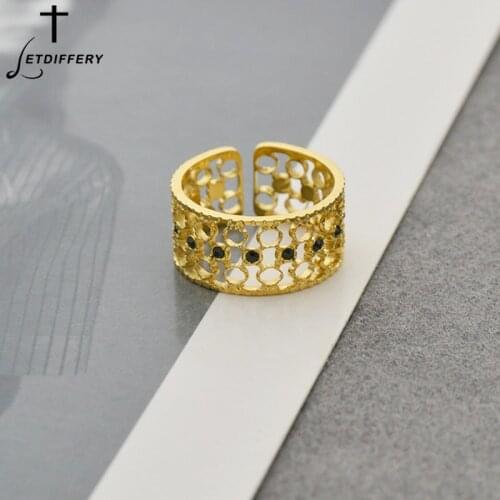 Letdiffery Hot Sale 14k Gold Ring Stainless Steel Women Hollow Rings Vintage Open Ring Jewelry for Men Gifts Dropshipping