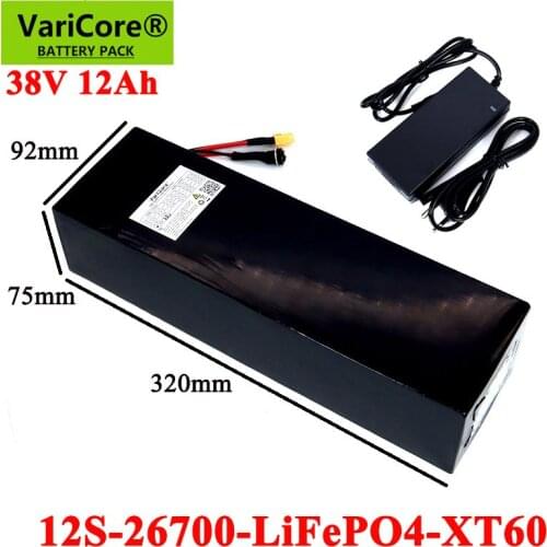 38V 12Ah 12S3P 26700 Lifepo4 Battery Pack with 30A Maximum 60A Balanced BMS for Electric Boat E-bike 38.4V Lawn mower+Charger