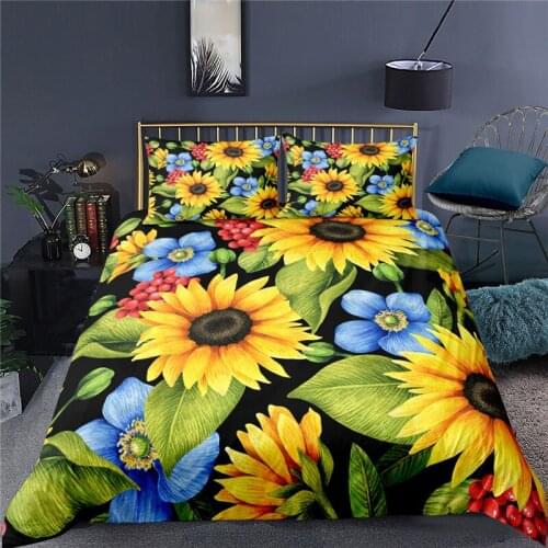 Luxury 3D Sunflower Print Home Living Comfortable Duvet Cover Set Pillowcase Kids Bedding Set Queen and King EU/US/AU/UK Size