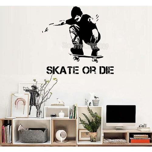 Hot Skateboard Boys Vinyl Wall Sticker Skateboard Ride Kids Fun Teenager Bedroom Mural Decor Removable Home Art Decorative LC161