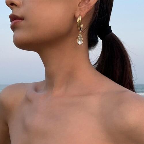 Fashion Crystal Water Drop Earring for Women Vintage Elegant Trendy Gold Plated Metal Earring Party Wedding Bridal Jewelry