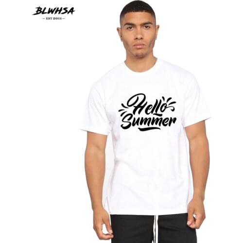 BLWHSA Hello Summer Letter Printed T Shirt Men Casual Short Sleeve Funny T-shirt Cool Letter Design Printing Plus Size Clothes