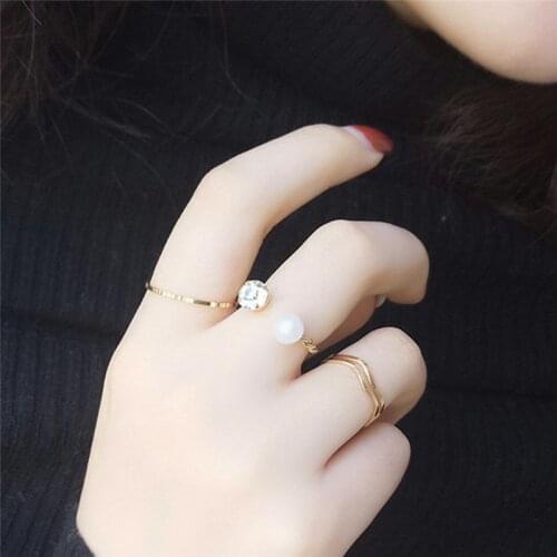 4pcs/sets Bohemian Geometric Rings Sets Clear Crystal Stone Gold Chain Opening Rings For Women Jewelry Accessories