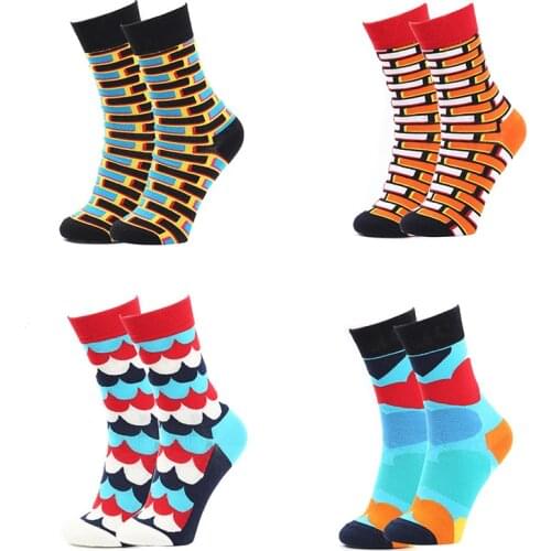 1pair Casual Socks Winter Colorful For Men Women Crew Short Socks Fashion Funny Harajuku Striped Print Cotton Hip Hop Sokken