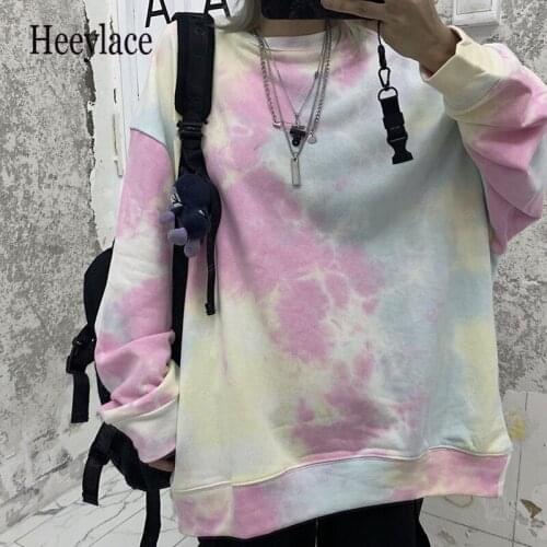 Autumn Tie dyed Pullover Loose Hip Hop Sweatshirt Vintage Harajuku Long Sleeve Shirt O Neck College Student Oversize hoodies