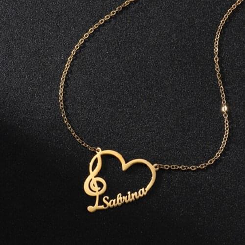 Customized Lovely Musical Note Heart Name Pendant Stainless Steel Personalized Letter Numbers Necklace Women Grils Jewelry Gift