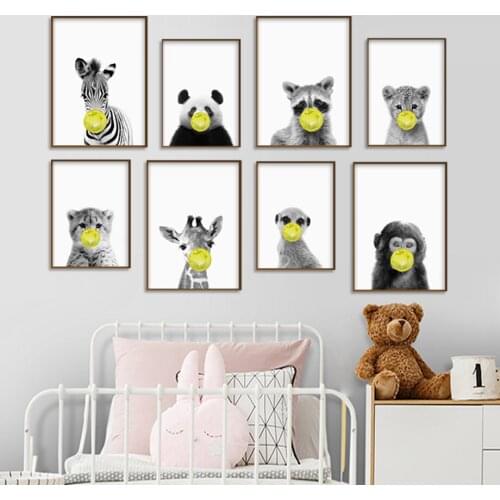 Panda Zebra Giraffe Lion Raccoon Animals Art Canvas Painting Nordic Posters And Prints Wall Pictures For Living Room Baby Decor