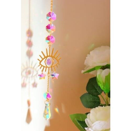 Hanging Crystal Wind Chime Star Craft Sun light Catcher Window Car Moon Bell Pendant Rainbow Maker Home Garden Wall Wind Chime