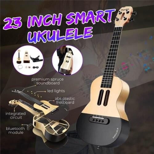 Populele U1 23 Inch 4 Strings Smart Ukulele Concert Soprano Tenor Acoustic Electric Ukulele Mini Guitar APP Controlled with Bag
