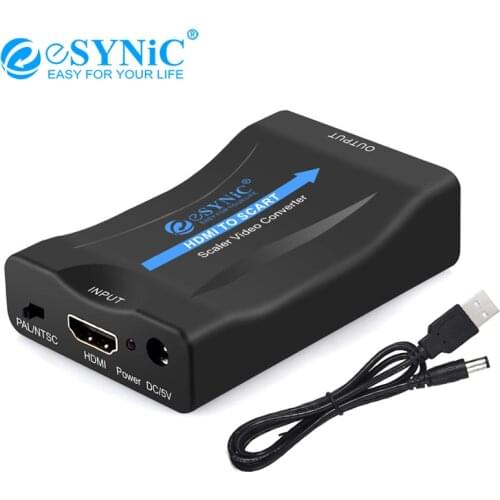 ESYNiC 1080P HDMI-compatible To SCART Converter Support NTSC PAL Upscale Signal Adapter For HD TV DVD Video Audio Converter