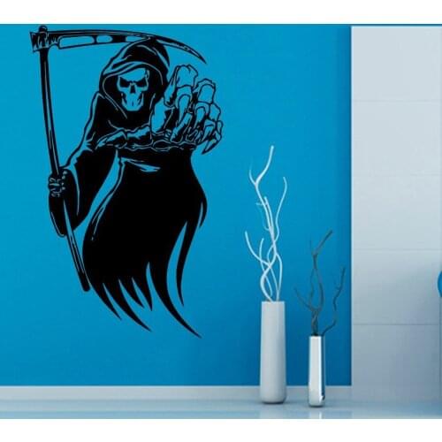 Happy Halloween Skull Death Braid Skeleton Sickle Living Room Vinyl Carving Wall Decal Sticker for Holiday party Home Decor