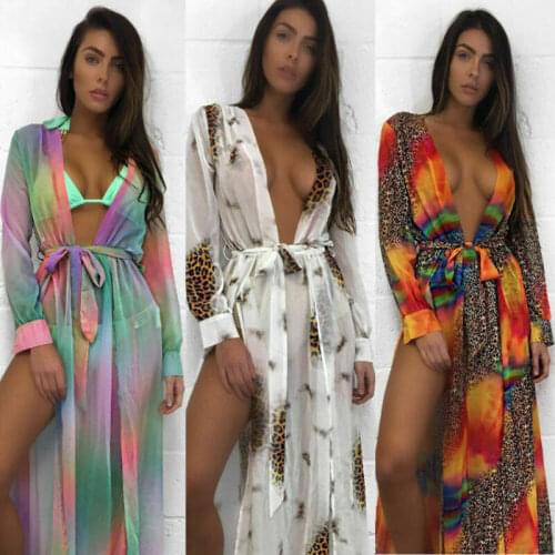 Sexy Fashion Women Mesh Summer Beach Bathing Suit Chiffon Cardigan Bikini Swimwear Cover Up Long Maxi Dress Swimsuit Holiday