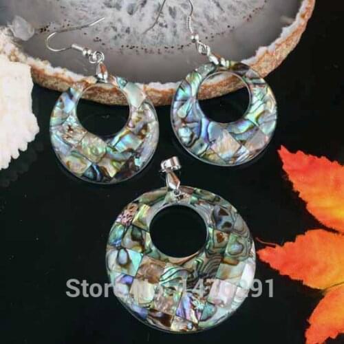Mop Abalone Shell Beads Donut Pendant & Earring 1 SET