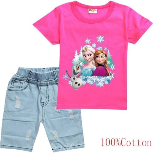 Disney elsa Children Clothing Sets Cartoon Print Baby Boys Tracksuits Kids Girl Sport Suits Short Top+Pants 2pcs Sets