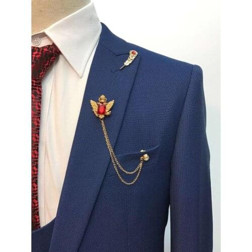 Navy Blue Dots Printed Prom Wedding Suits for Men Formal Business Men Suit 3 pieces Tuxedo Slim Fit Groom Blazer Vest Pants Set