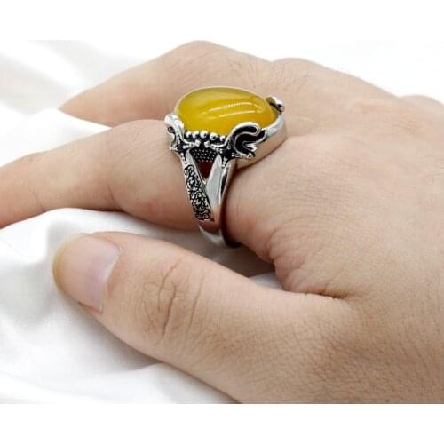Solid 925 Sterling Silver Men Ring Women Ring Natural Agate Stone Handmade Turkish Ring for Women Fashion Vintage Jewelry Gift