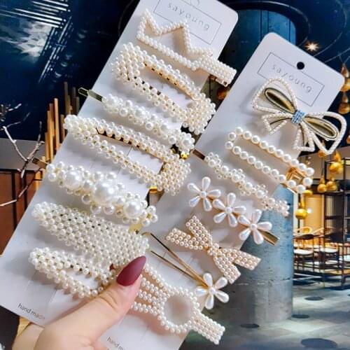 2Pcs/Set Fashion Simulation Pearl Hair Clips For Women Korean Geometric Flower Hairpins Barrettes Girls Wedding Hair Accessories