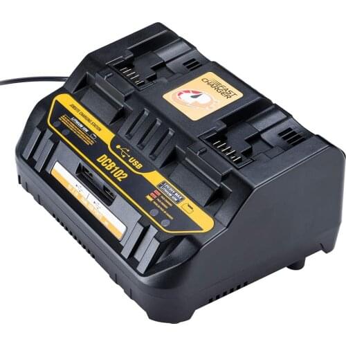 DCB102 20V Battery Charger DCB102BP 2-Port Charger Compatible with Dewalt 12V - 20V DCB206 DCB205 DCB204 DCB201 DCB127 DCB120