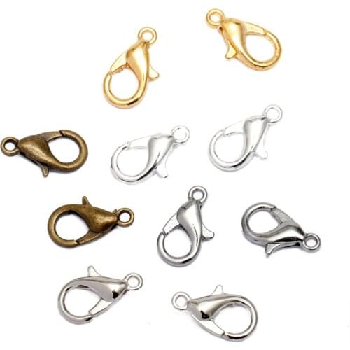 100pcs 10/12/14/16mm Jewelry Findings Alloy antique bronze/gold/Rhodium lobster clasp Hooks for Jewelry necklace&bracelet chain