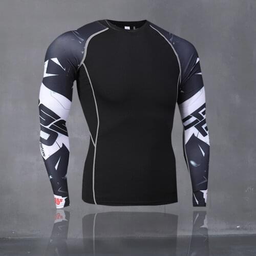 Muscle Men Compression Tight Skin Shirt Long Sleeves 3D Prints Rashguard Fitness Base Layer Weight Lifting Male running Tops