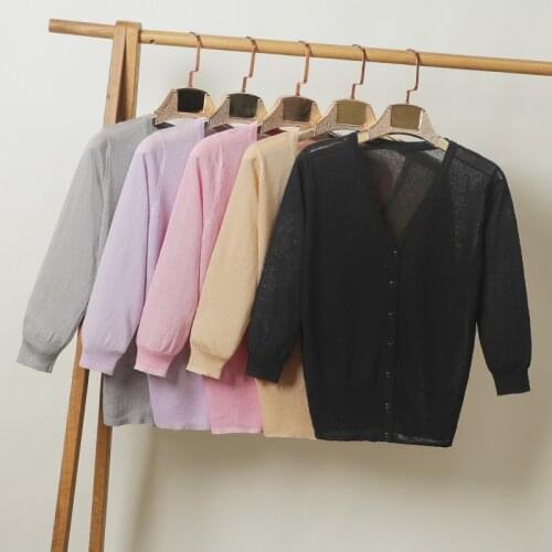 Summer Women V-Neck Three Quarter Sleeve Thin Cardigan Outerwear Casual Loose Plus Size 3XL 4XL 5XL 6XL Ice Silk Knitted Sweater