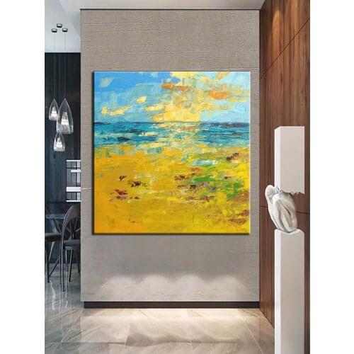100% Handmade Oil Paintings Modern Yellow Landscape Wall Pictures On Canvas Wall For Living Room Home Decoration Frameless